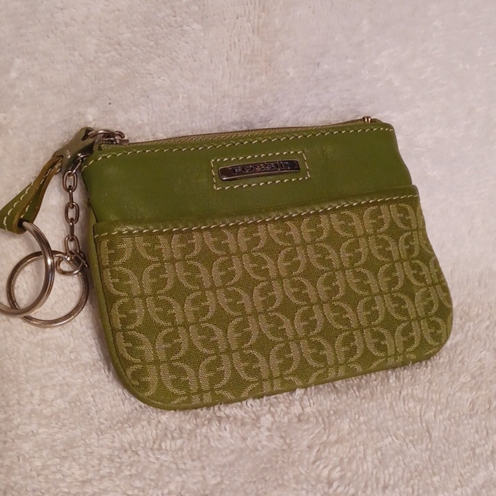 Fossil wallet Keychain  green ID holder change purse